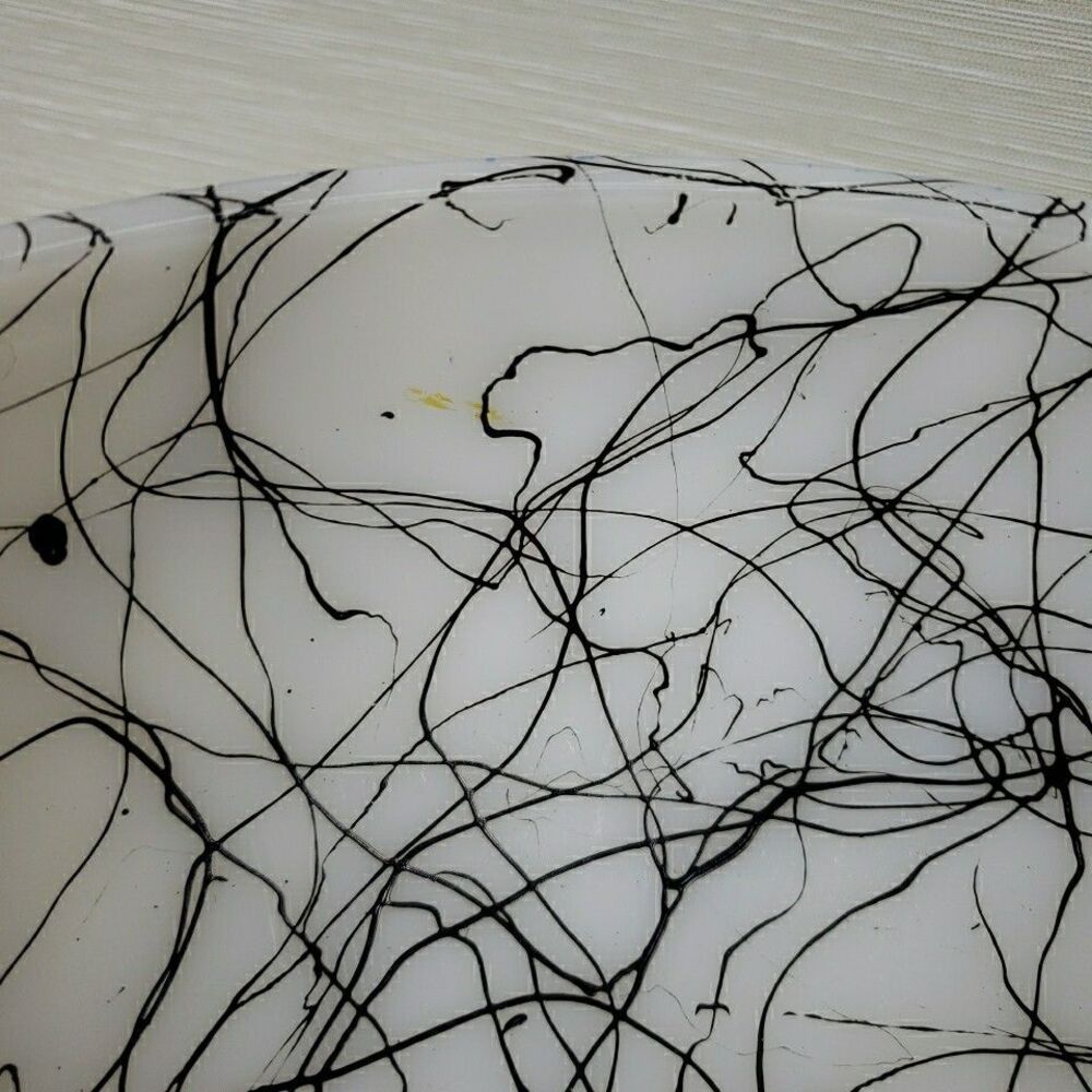 Black Spaghetti String Drizzle Serving Bowl White Glass Atomic MCM Vintage - Picture 12 of 16